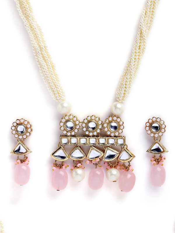 Karatcart Gold Plated Pink Tumble and Pearl Rani Haar Necklace Set for Women - Fast Shipping to USA & Canada