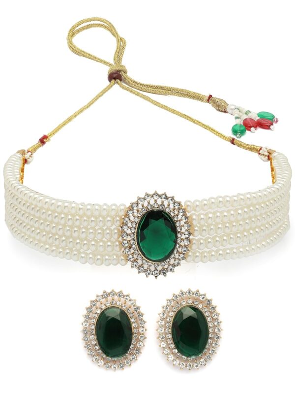 Sukkhi Faux Pearls Multi-String Choker Necklace with Earrings - Fast Shipping to USA & Canada