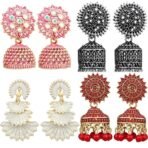 Fashion Frill Multicolor Oxidised Earrings Jhumka Set For Women Girls Stylish Traditional Pearl Small Jhumki Earings Pair Combo Of 4 - Fast Shipping to USA & Canada