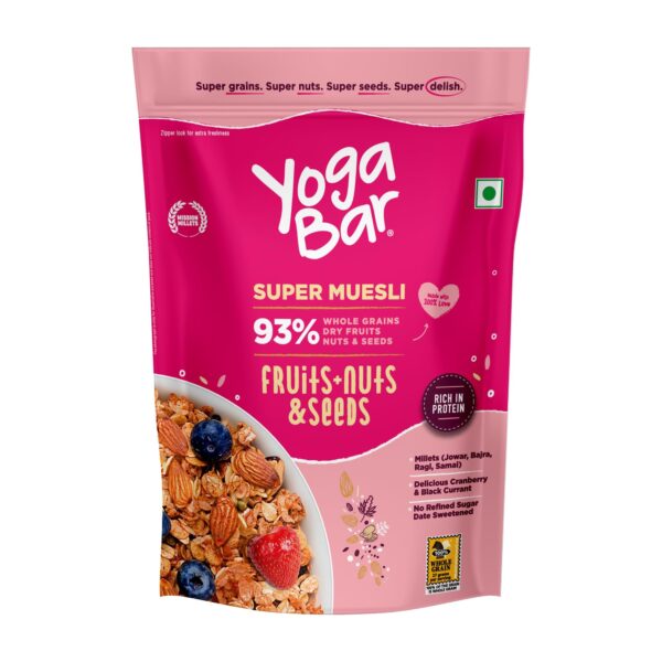 Yogabar Wholegrain Breakfast Muesli Fruits, Nuts + Seeds, 700 g (Super Saver Pack) - Fast Shipping to USA & Canada