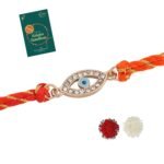 Estele Men's Gold Plated Auspicious Evil Eye Bracelet With Austrian Crystals And Multi Colored Silk Thread - Fast Shipping to USA & Canada