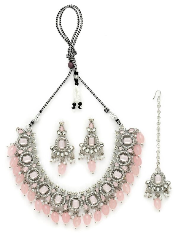 Sukkhi Pink AD Stone Collar Necklace Set with Maangtikka - Fast Shipping to USA & Canada