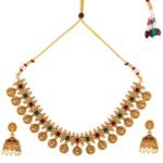 Fashion Frill Necklace Set for Women | Pearl and Gold Plated Temple Jewellery Set | Traditional - Fast Shipping to USA & Canada