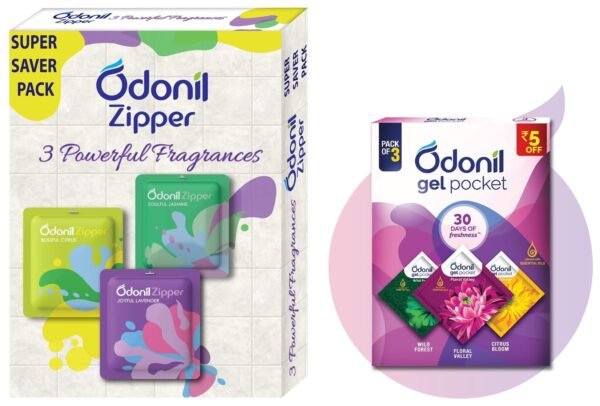 Odonil Bathroom Air Freshener Zipper Mix - 30gm Citrus, Jasmine, Lavender(10gm*3) Odonil Gel Pocket Mix - 30g (Assorted pack of 3 new fragrances) Multicolor - Fast Shipping to USA & Canada