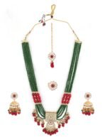 ZAVERI PEARLS Green Maroon Multistrand Necklace Earring Maangtikka & Ring Set For Women-ZPFK18546 - Fast Shipping to USA & Canada
