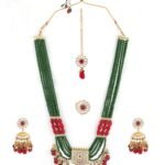 ZAVERI PEARLS Green Maroon Multistrand Necklace Earring Maangtikka & Ring Set For Women-ZPFK18546 - Fast Shipping to USA & Canada