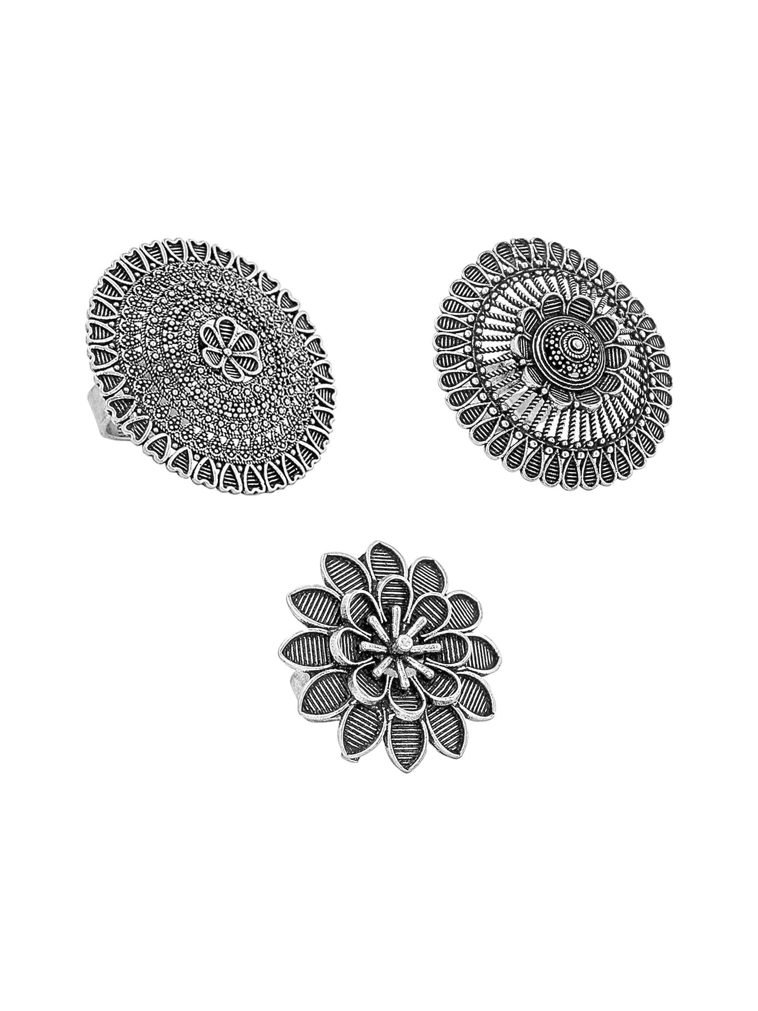 71PvzuWezUL.jpg Yellow Chimes Combo Artistic Crafted Oxidized Silver Cocktail Rings for Women - Fast Shipping to USA & Canada - Image 1