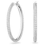Swarovski Womens Dextera Hoop Earrings, Pav?, Large, White, Rhodium Plated - Fast Shipping to USA & Canada