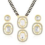 Peora Gold Plated Cubic Zirconia Crystal & Black Beads Studded Mangalsutra & Drop Earrings Jewellery Gift for Women - Fast Shipping to USA & Canada