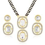 Peora Gold Plated Cubic Zirconia Crystal & Black Beads Studded Mangalsutra & Drop Earrings Jewellery Gift for Women - Fast Shipping to USA & Canada