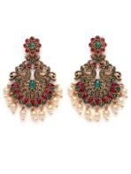 Karatcart Antique Gold Plated Red and Green Kundan Studded Dangler Earrings for Women - Fast Shipping to USA & Canada