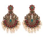 Karatcart Antique Gold Plated Red and Green Kundan Studded Dangler Earrings for Women - Fast Shipping to USA & Canada