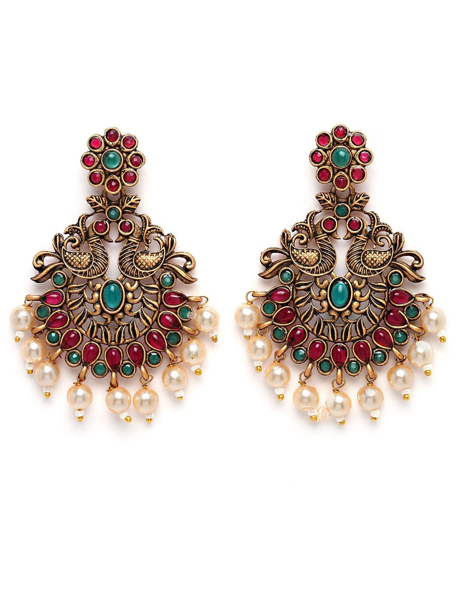 71QvtXkHsgL.jpg Karatcart Antique Gold Plated Red and Green Kundan Studded Dangler Earrings for Women - Fast Shipping to USA & Canada - Image 1