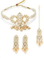Karatcart Gold Plated Handcrafted Golden Pearl and Kundan Choker Necklace Set for Women - Fast Shipping to USA & Canada