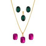 JFL - Jewellery for Less Latest Gold Plated Combo of Octagon Cut and Oval Shape Crystal Pendant with Earrings Set for Women & Girls. - Fast Shipping to USA & Canada