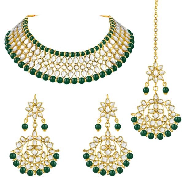 Peora Gold Plated White Pearl Kundan Choker Necklace with Earring Maang Tikka Traditional Jewellery Set for Women - Fast Shipping to USA & Canada