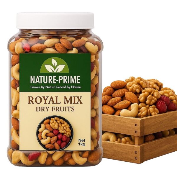 Nature Prime 100% Natural Premium Mix Dry Fruits 1kg with Almonds | Cashew | Kishmish | Apricot | Black Raisins | Dried Kiwi | Nuts and Dry Fruits 1 Kg (Jar pack) Nature Prime Royal Dry Fruit Mix | Premium Nuts & Dried Fruits Blend | Almonds, Cashews, Raisins, Pistachios, Walnuts, Figs | No Added Sugar | 1 kg PET Jar - Fast Shipping to USA & Canada