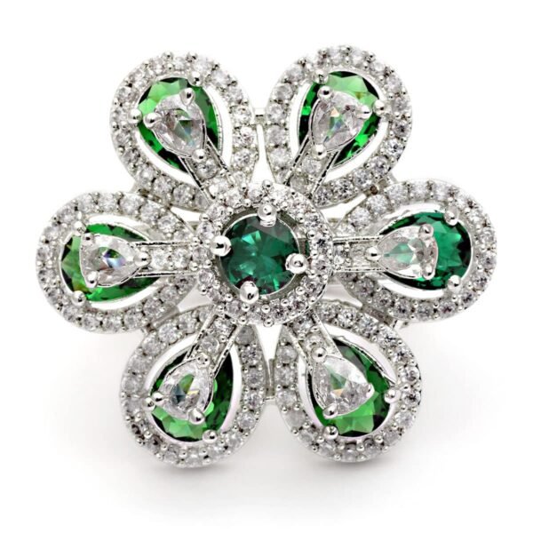 Karatcart Green American Diamond Studded Silver Tone Floral Adjustable AD Ring for Women - Fast Shipping to USA & Canada