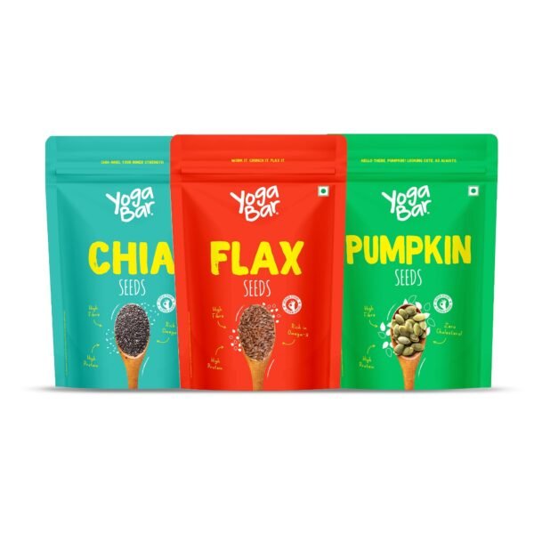 Yogabar Chia Seeds Grade 250g, Roasted Flax Seeds 250g, Pumpkin Seeds Unroasted Rich in Protein and Fiber Superfood 250g (Pack of 3) - Fast Shipping to USA & Canada