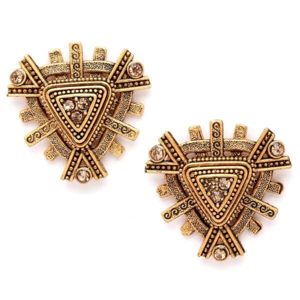 Karatcart Antique Gold Plated Triangular Stud Earrings for Women - Fast Shipping to USA & Canada