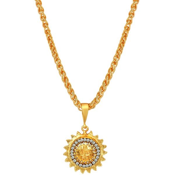 Fashion Frill Amazing Mens Jewellery Golden Chain For Men AD Sun Gold Plated Chain Locket Pendant Chians For Mens Boys Gold Plated Chain Locket Pendant - Fast Shipping to USA & Canada