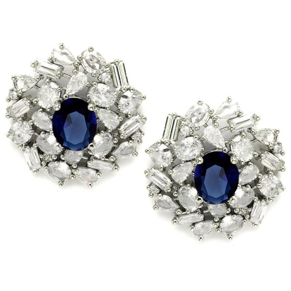 Karatcart Black Silver Plated Red Oval American Diamond Floral Stud Earrings for Women - Fast Shipping to USA & Canada