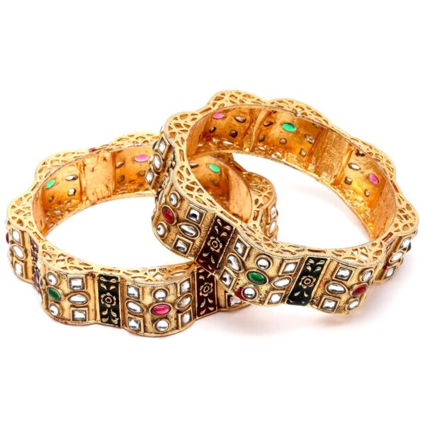 Karatcart Gold Plated Red and Green Meena Kundan Studded Bangles Set for Women - Fast Shipping to USA & Canada
