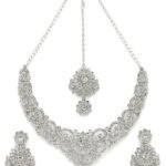 Sukkhi Silver AD Stone Collar Necklace Set with Maangtikka - Fast Shipping to USA & Canada