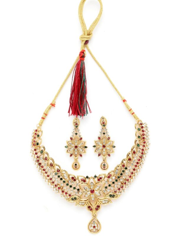Sukkhi Multicolor AD Stone Collar Necklace Set with Earrings - Fast Shipping to USA & Canada