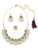 ZAVERI PEARLS Green Meenakari Dazzling Stones Beads Embellished Necklace Earring & Ring Set For Women-ZPFK18858 - Fast Shipping to USA & Canada