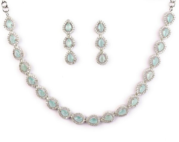 Sasitrends Rhodium Silver Plated White Toned AD American Diamond Studded Necklace Jewellery Set with Earrings for Women and Girls - Fast Shipping to USA & Canada