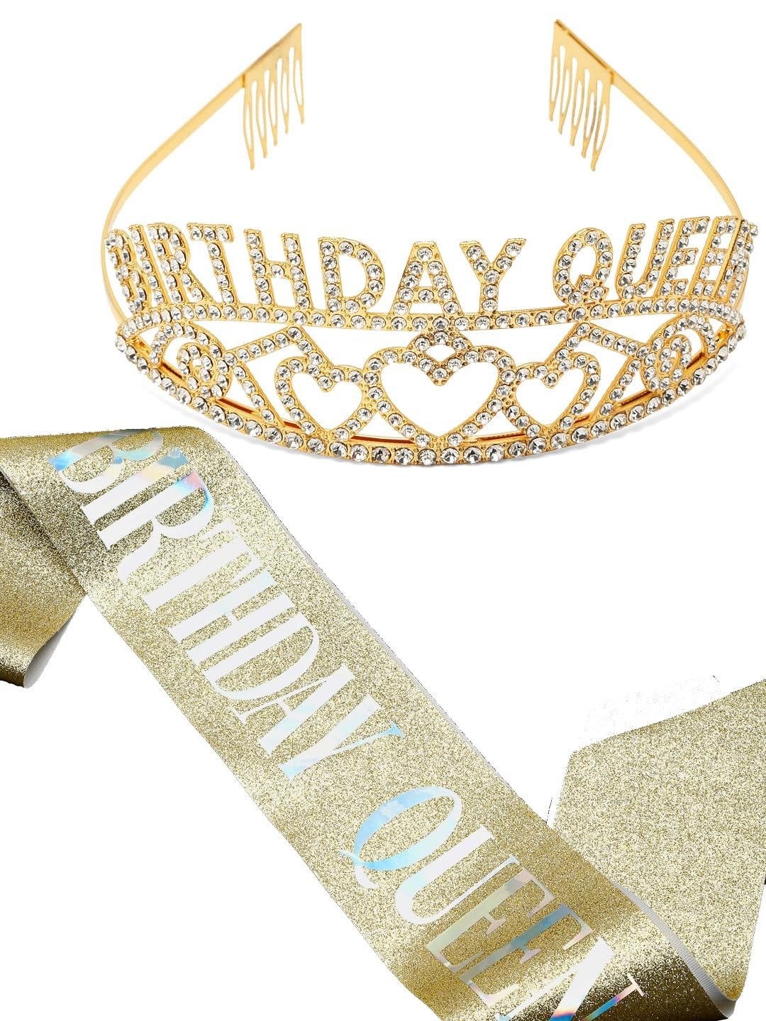 71ZkHEs9gEL.jpg YouBella Jewellery Stylish Birthday Sash and Crown - Pack of 2 Pcs | Birthday Girl Crown | Gifts for Best Friend/Sister - Fast Shipping to USA & Canada - Image 1