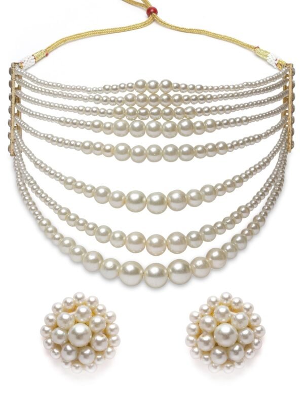 Karatcart Pearl Multilayer Beaded Choker Necklace Set for Women - Fast Shipping to USA & Canada