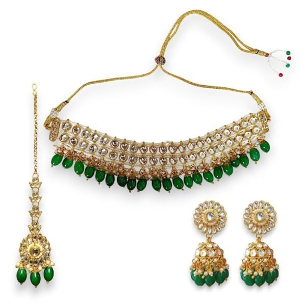 ACCESSHER Gold Plated Green Pearl Choker Necklace Set | Kundan Jewellery Set with Matching Jhumka Earrings | Traditional Choker Necklace for Women & Girls - Fast Shipping to USA & Canada