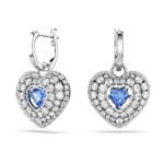 Swarovski Women Hyperbola Drop Earrings, Heart, Blue, Rhodium Plated - Fast Shipping to USA & Canada