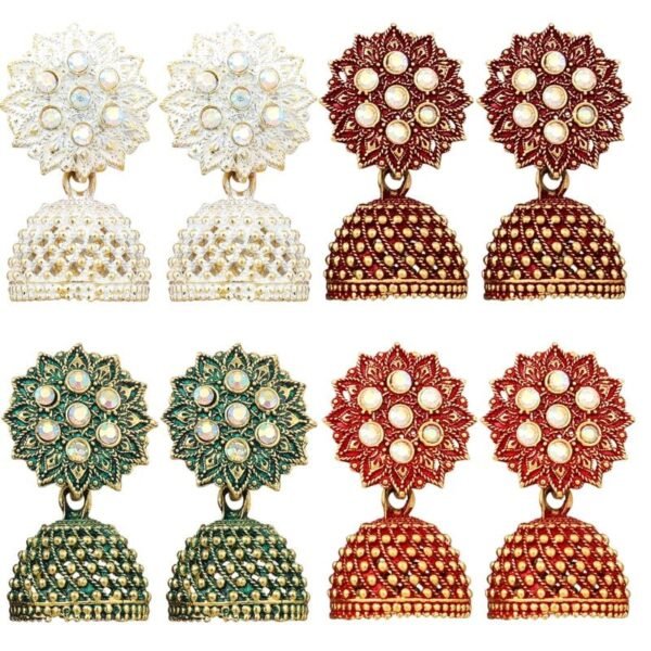 Fashion Frill Earrings For Women Gold Plated Floral Earrings Combo Jhumka Jhumki Earrings For Women and Girls Pair of 4 - Fast Shipping to USA & Canada