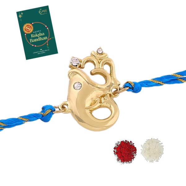 Estele Men's Gold Plated Blessed Ganesh Bracelet with Austrian Crystals and Fancy Silk Thread. - Fast Shipping to USA & Canada