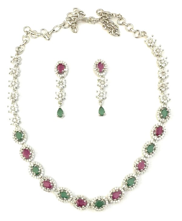 Sasitrends Rhodium Silver Plated White Toned AD American Diamond Studded Necklace Jewellery Set with Earrings for Women and Girls - Fast Shipping to USA & Canada