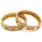 Karatcart Antique Gold Plated Floral Design Multicolor Stone Studded Bangles for Women - Fast Shipping to USA & Canada