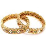 Karatcart Antique Gold Plated Floral Design Multicolor Stone Studded Bangles for Women - Fast Shipping to USA & Canada