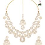 ZAVERI PEARLS Gold Tone Dazzling Stones Austrian Diamonds Necklace Earring & Maangtikka Set For Women-ZPFK18216 - Fast Shipping to USA & Canada