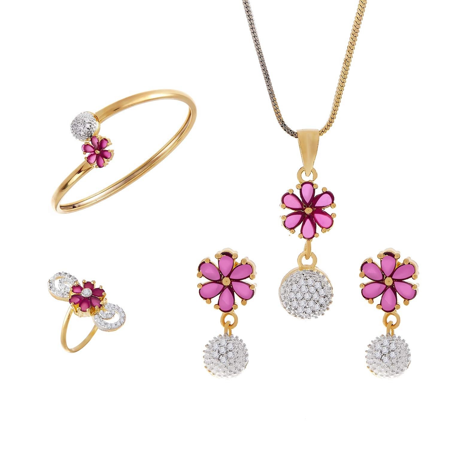 71eUhe806L.jpg Zeneme Jewellery Set for Women Combo of Necklace Set with Earrings, Bracelet and Ring for Girls and Women - Fast Shipping to USA & Canada - Image 1