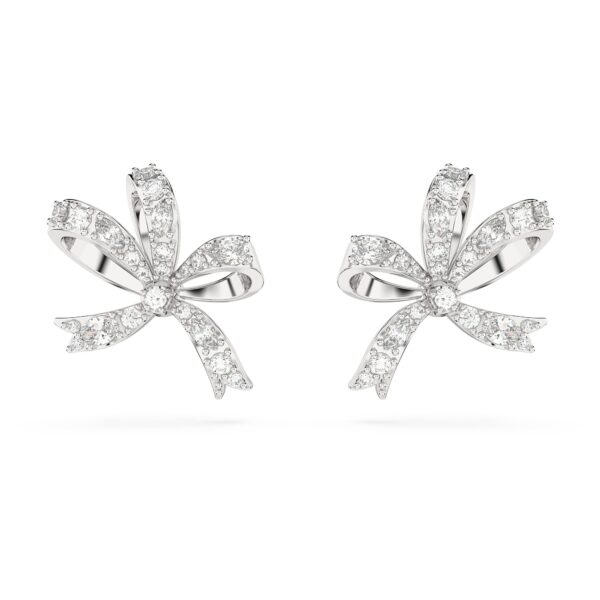 Swarovski Women Volta Stud Earrings, Bow, Small, White, Rhodium Plated - Fast Shipping to USA & Canada