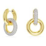 Swarovski Women Dextera Hoop Earrings, Asymmetrical Design, Interlocking Loop, White, Gold-Tone Plated - Fast Shipping to USA & Canada