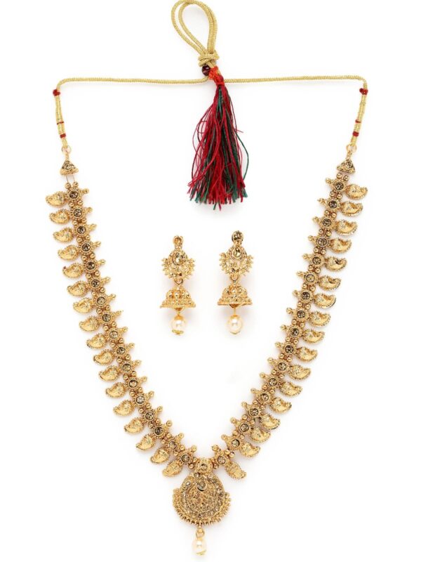 Sukkhi Temple Beads Long Necklace Set with Jhumka - Fast Shipping to USA & Canada