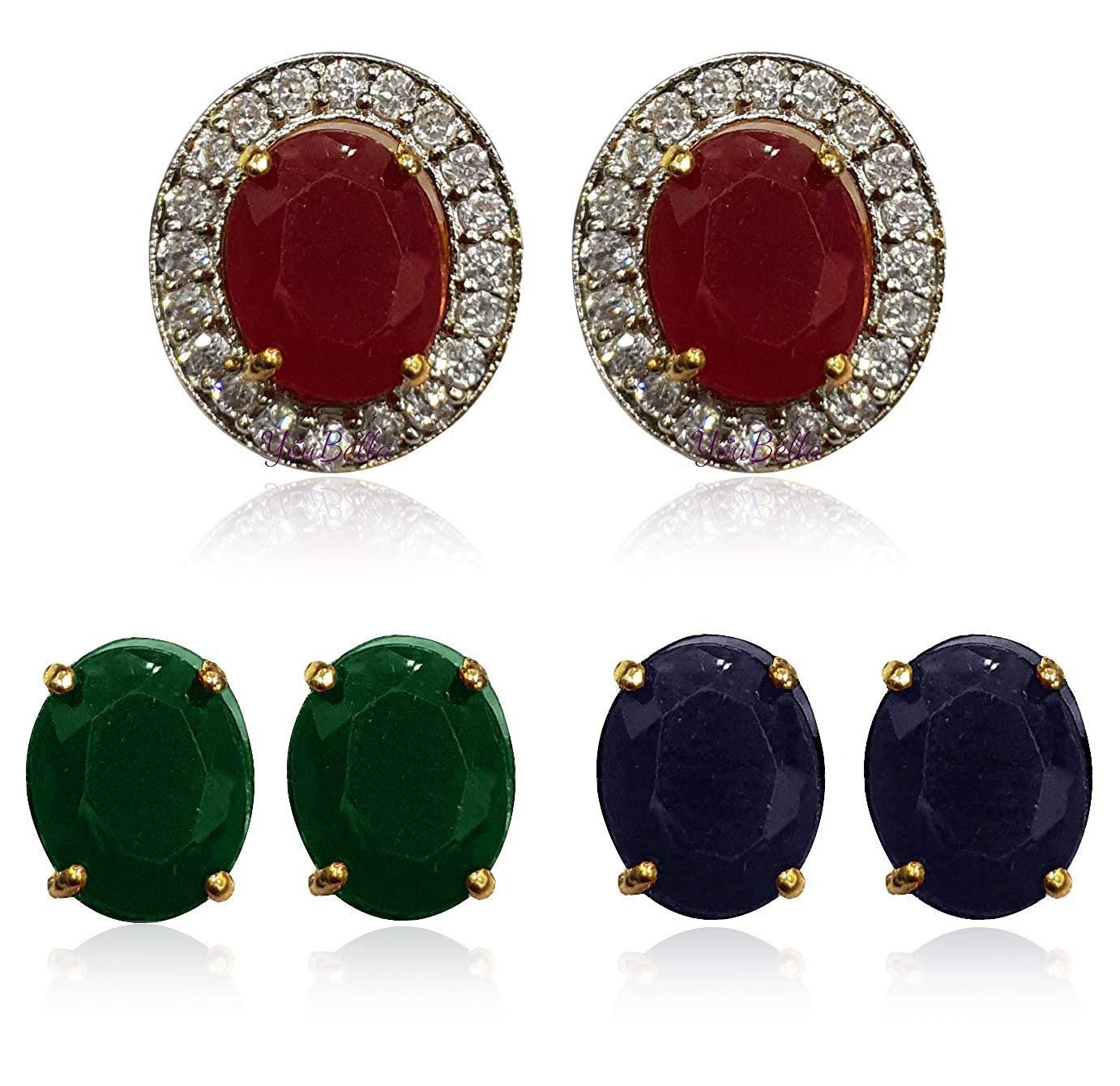 71jFSVefF0L.jpg YouBella American Diamond Jewellery Multi-Color Interchangeable Triangular Shaped Earrings for Girls and Women : Best Rakhi Gift Jewellery - Fast Shipping to USA & Canada - Image 1