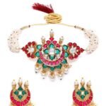 ZAVERI PEARLS Pink & Green Meenakari Multistrand Pearls Choker Necklace & Earring Set For Women-ZPFK10242 - Fast Shipping to USA & Canada