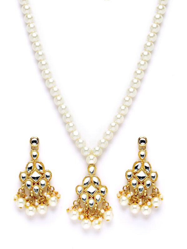 Karatcart Gold Plated Pearl Beads Studded Kundan Necklace Set for Women - Fast Shipping to USA & Canada