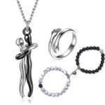 Fashion Frill Silver Hug Chain Pendant For Women Stainless Steel Silver Hug Ring With Beads Couple Bracelet For Women Men Boys Friendship Bracelet Jewellery Combo - Fast Shipping to USA & Canada