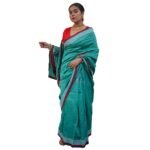 NAITRI,Hand Block Printed Cotton Saree with Blouse Piece,Sea Green,Fast Shipping to USA & Canada